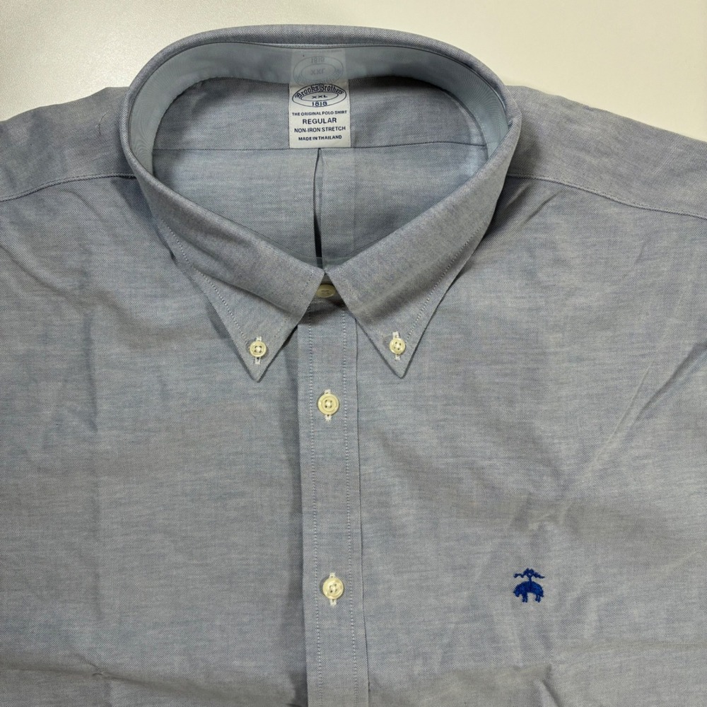 NEW Brooks Brothers Oxford Shirt 2XL Blue Short Sleeve Regular Non-Iron Stretch